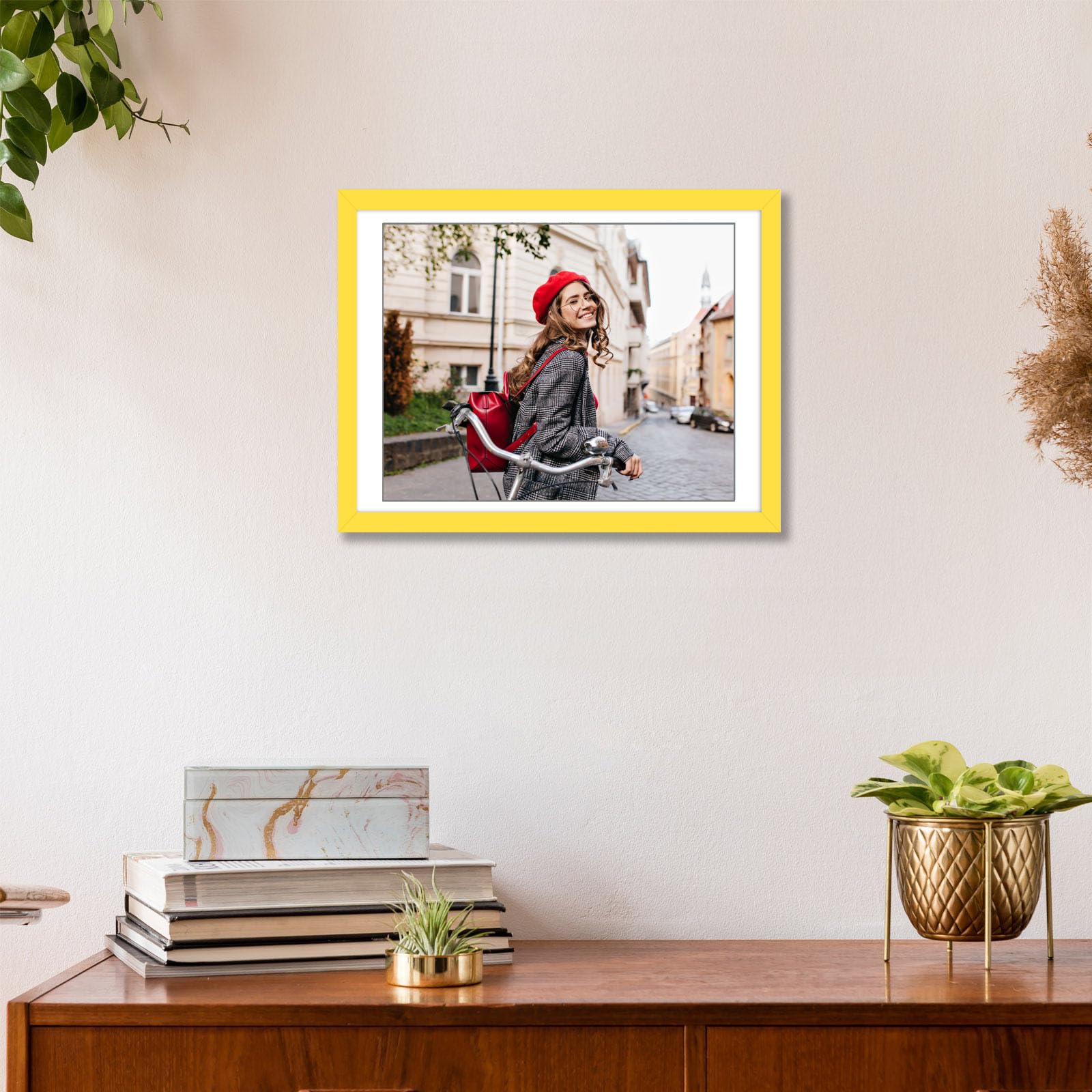 wyooxoo 12x16 Picture Frame Yellow Made of Solid Wood Photo Frames Display Pictures 11x14 with Mat or 12x16 Without Mat Colorful
